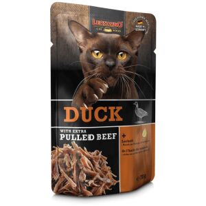 Υγρή τροφή γάτας Leonardo Pouch Πάπια με έξτρα ξεψαχνισμένο βοδινό 70gr