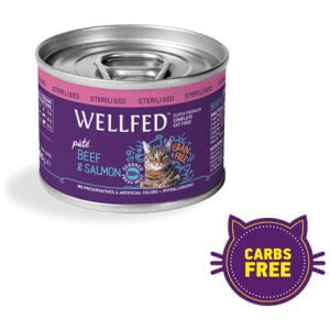 Κονσέρβα γάτας πατέ Wellfed Sterilized Βοδινό και Σολομό 200gr