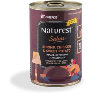 Κονσέρβα σκύλου Naturest Salon Γαρίδες, Κοτόπουλο και Γλυκοπατάτα 400g