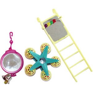 Σετ παιχνίδια πτηνών HappyPet Bird Toy Multipack Mirror/Ladder/Carousel 22cm