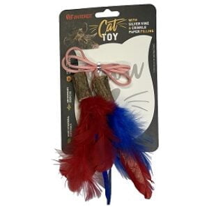 SILVER VINE WOODY CAT TOY WITH FEATHER PURPLE-RED