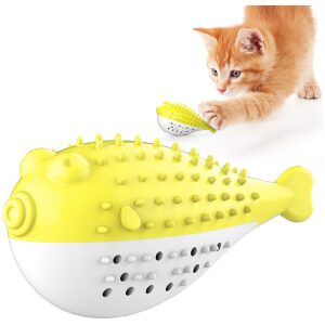 Διαδραστικό οδοντικό παιχνίδι γάτας PUFFERFISH CAT TOOTH BRUSH YELLOW 120 X 50 X 60MM