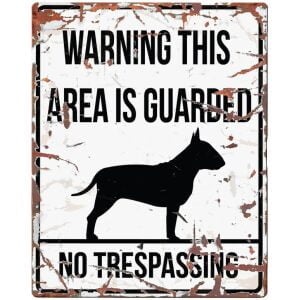 D&D HOMECOLLECTION WARNING  SIGN SQUARE BULL TERRIER WHITE - English Version