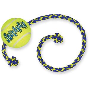 Παιχνίδι σκύλου μπάλα με σχοινί KONG Squeakair Tennis with rope Κίτρινο Medium