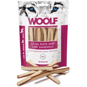 Λιχουδιές σκύλου Woolf Γεμιστές λωρίδες πάπιας και ψαριού 100gr