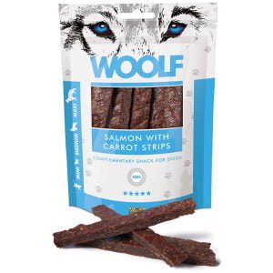 Λιχουδιές σκύλου Woolf με γευστικό σολομό και καρότο σε λωρίδες 100gr