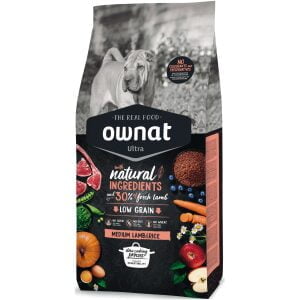 Ξηρά τροφή σκύλου Ownat Ultra Medium Adult Αρνί και Ρύζι 14kg + 3kg Δώρο