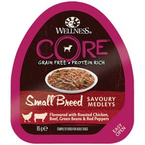 Δισκάκι σκύλου Wellness Core Small Breed Savory Medleys Κοτόπουλο, Βοδινό, Αρακάς & Κόκκινες Πιπεριές 85gr