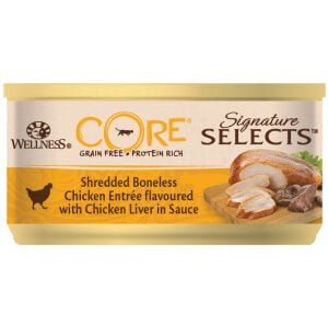 Κονσερβάκια γάτας Wellness Core Signature Select Shredded Κοτόπουλο & Συκώτι Κοτόπουλου σε σάλτσα 79gr