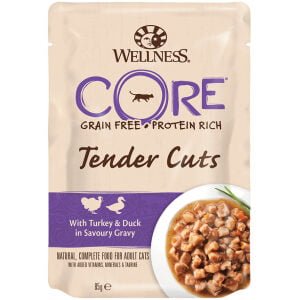 Υγρή τροφή γάτας σε φακελάκια Wellness Core Tender Cuts Fillets Γαλοπούλα & Πάπια σε σάλτσα 85gr