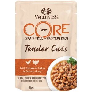 Υγρή τροφή γάτας σε φακελάκια Wellness Core Tender Cuts Fillets Κοτόπουλο & Γαλοπούλα σε σάλτσα 85gr