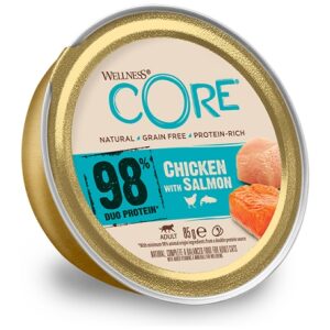 Δυπρωτεϊνικό κονσερβάκι γάτας Wellnes Core 98% Κοτόπουλο και Σολομό 85gr