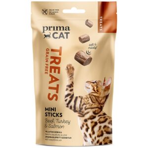 Λιχουδιά γάτας Prima Cat Treat Soft Mini Sticks Βοδινό, Γαλοπούλα & Σολομός 50gr