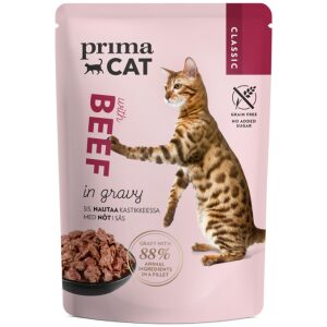 Υγρή τροφή γάτας Prima Cat Classic Βοδινό σε ζωμό 85gr