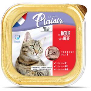 Πατέ για στειρωμένες γάτες σε δισκάκι Plaisir Sterilized Βοδινό 100γρ