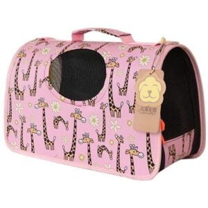 Υφασμάτινη τσάντα μεταφοράς ώμου ροζ με παράθυρο Denik Pets 43x20x30cm