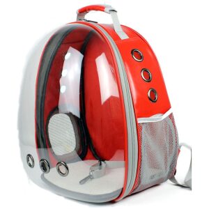 Τσάντα πλάτης κάψουλα διάφανη για μεταφορά κατοικίδιων Κόκκινη Denik Pets 33x25x43cm