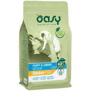 Ξηρά τροφή σκύλου  OASY DRY DOG LIFESTAGE PUPPY & JUNIOR CHICKEN MEDIUM 3KG + Δώρο κονσέρβα OASY