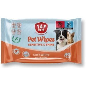 Υγρά μαντηλάκια καθαρισμού Taf Pets Sensitive & Shine Soft White 40pcs
